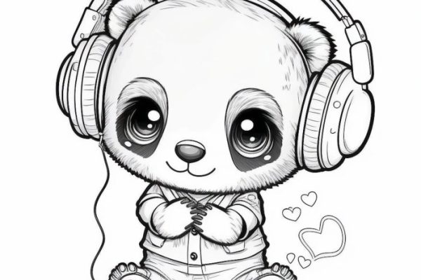 Kawaii animals with headphones coloring pages