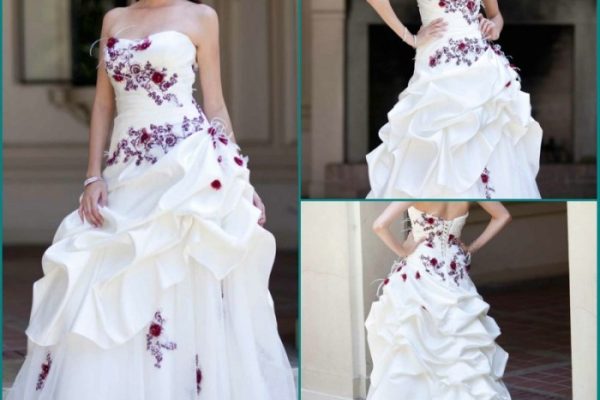 Purple and white wedding dress