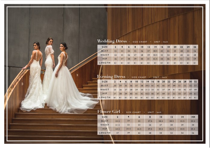 Wedding dress size chart